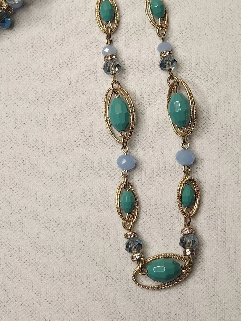 Napier Necklace & Bracelet Set Gold Tone Oval Chain Links Sea Green Blue Beads - Picture 11 of 16